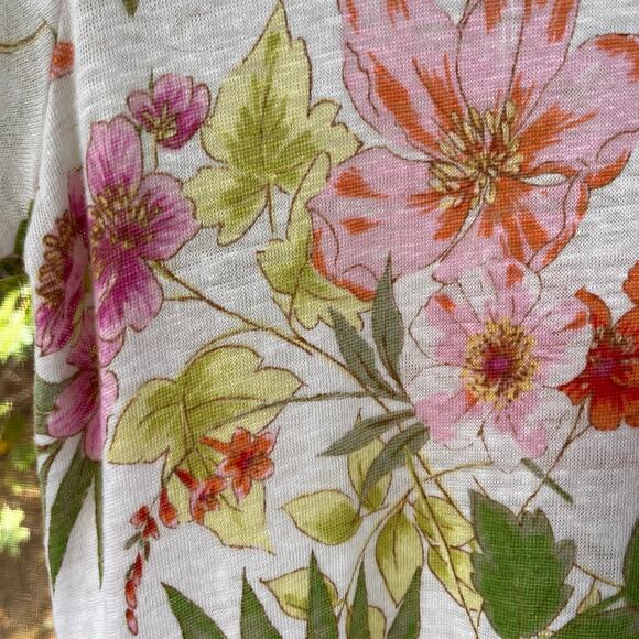 J. Jill Women's 100% Linen Colorful Floral Print Tee Size M - Picture 6 of 9